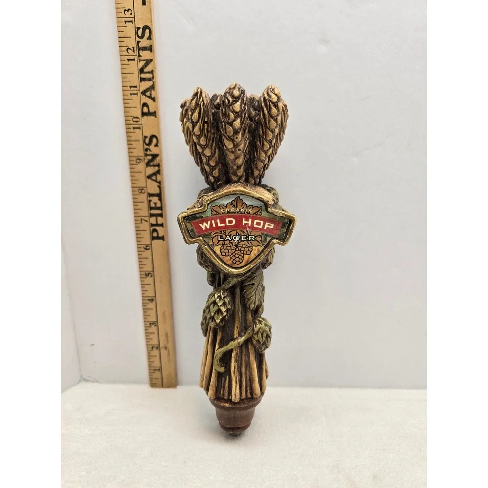 Wild Hop Brewing Co Organic Lager Beer Tap Handle Wheat Hops Sculptural Brown